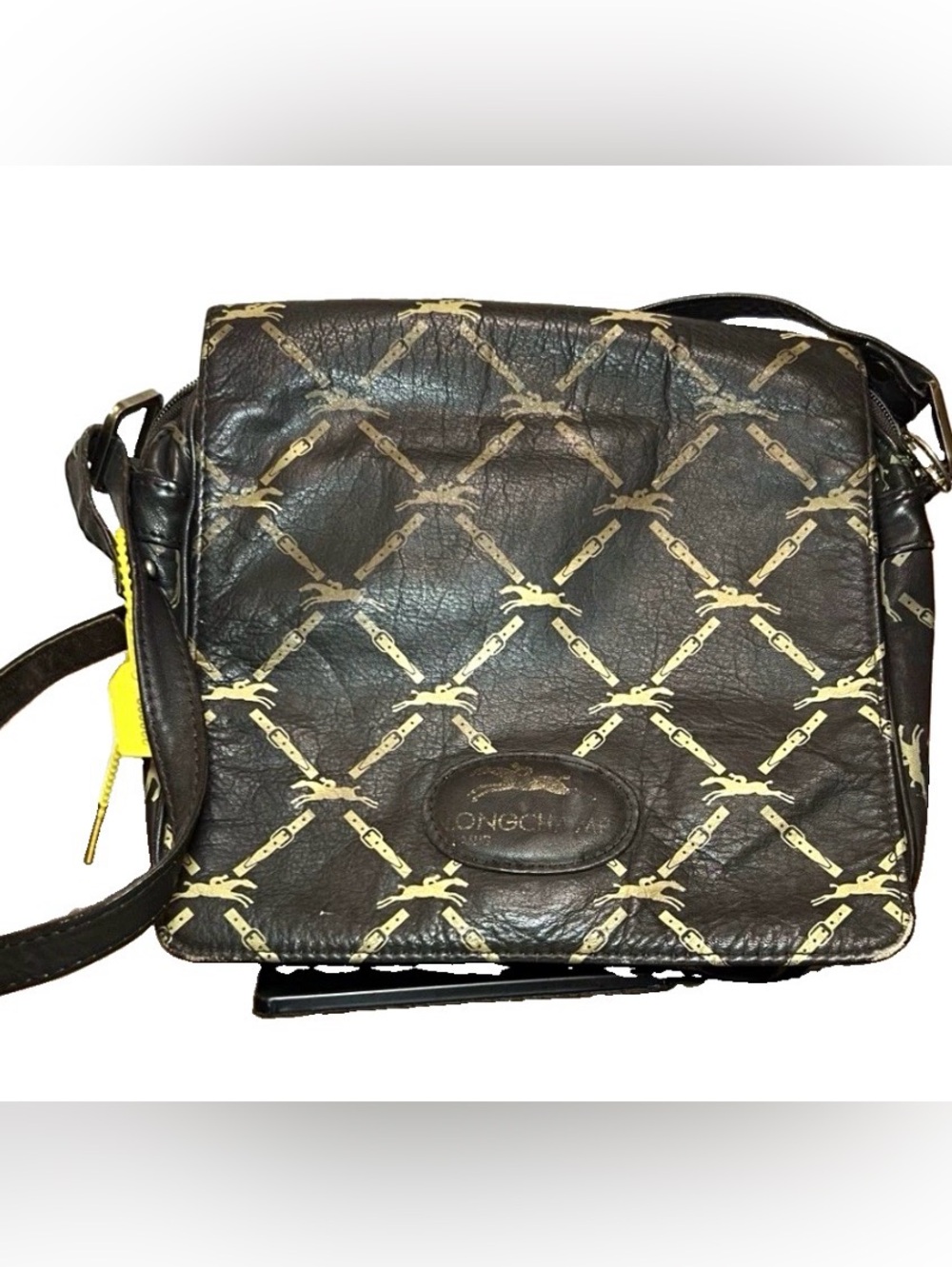 Longchamp Monogram Crossbody Bag Brown/Gold Medium Zip Magnetic Adjustable Strap
